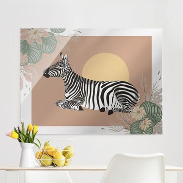 Tableau en verre - Safari Animals - Zebra At Sunset - Format paysage