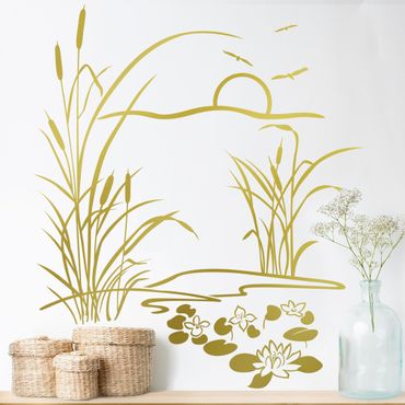 Sticker mural - Reed With Waterlilies