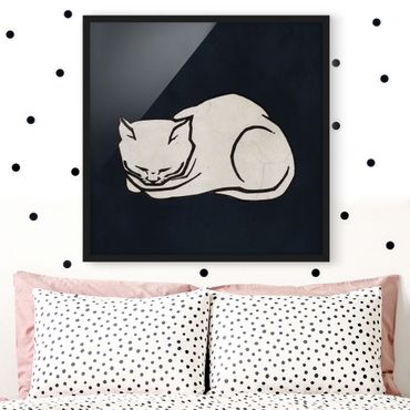 Framed poster - Sleeping Cat Illustration