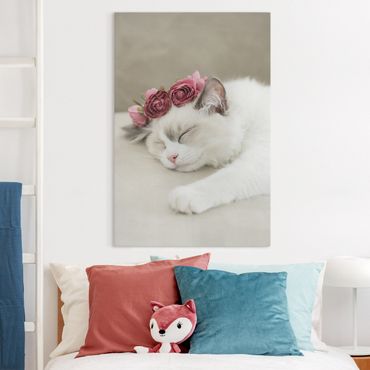 Tableau sur toile - Sleeping Cat with Roses