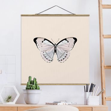 Tableau en tissu avec porte-affiche - Butterfly On Beige - Carré 1:1