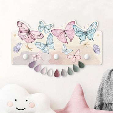 Porte-manteau enfant - Butterflies Watercolour Pastel
