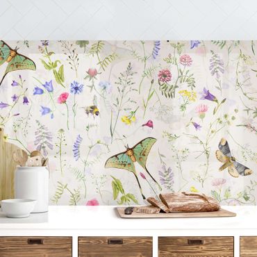 Revêtements muraux pour cuisine - Butterflies With Flowers On Cream Colour