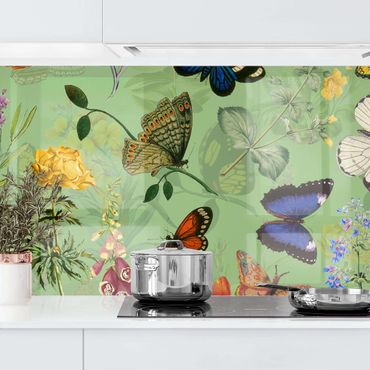 Revêtements muraux pour cuisine - Butterflies With Flowers On Green
