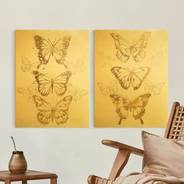 Impression sur toile - Compositions Of Butterflies Gold