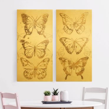 Impression sur toile - Compositions Of Butterflies Gold