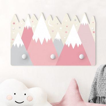 Porte-manteau enfant - Snow-capped Mountains Stars And Moon Pink