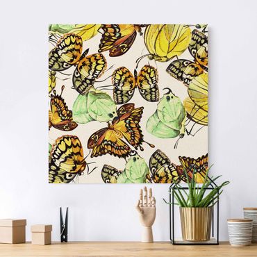 Tableau sur toile naturel - Swarm Of Yellow Butterflies - Carré 1:1