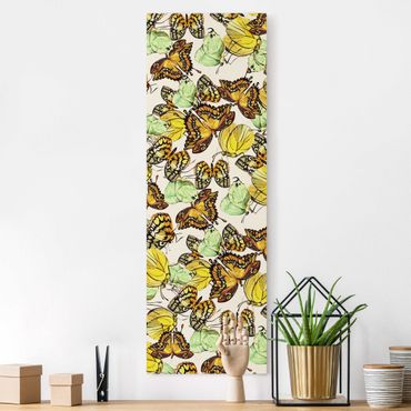 Tableau sur toile naturel - Swarm Of Yellow Butterflies - Format portrait 1:3