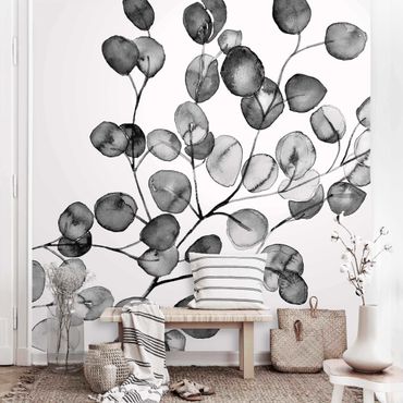 Papier peint - Black And White Eucalyptus Twig Watercolour