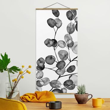 Tableau en tissu avec porte-affiche - Black And White Eucalyptus Twig Watercolour - Format portrait 1:2