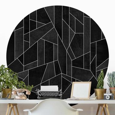 Papier peint rond autocollant - Black And White Geometric Watercolour