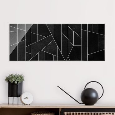 Tableau en verre - Black And White Geometric Watercolour  - Panorama