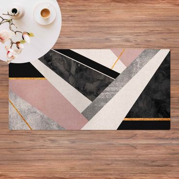Tapis en liège - Black And White Geometry With Gold - Format paysage 2:1