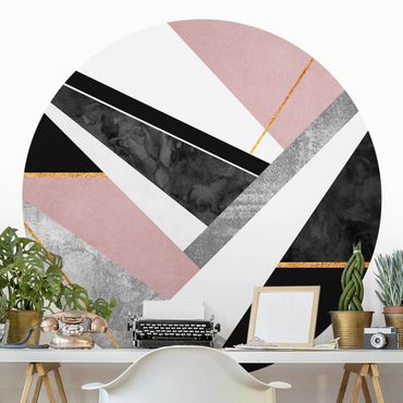 Papier peint rond autocollant - Black And White Geometry With Gold