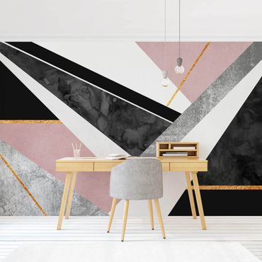 Papier peint - Black And White Geometry With Gold