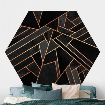 Papier peint hexagonal autocollant avec dessins - Black Triangles Gold