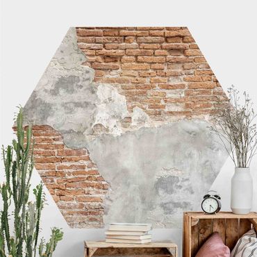 Papier peint panoramique hexagonal autocollant - Shabby Brick Wall