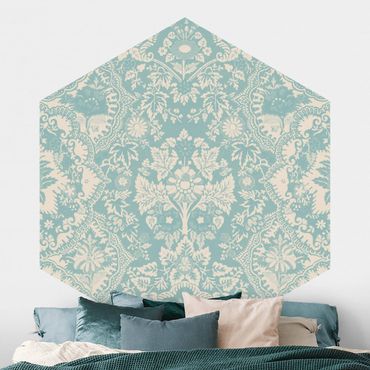 Papier peint hexagonal autocollant avec dessins - Shabby Baroque Wallpaper In Azure II
