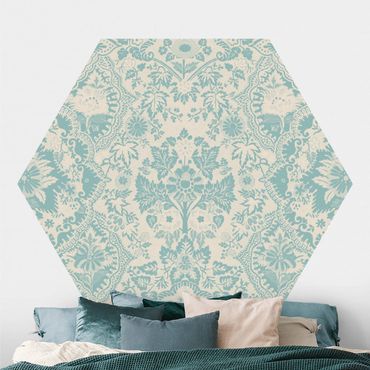 Papier peint hexagonal autocollant avec dessins - Shabby Baroque Wallpaper In Azure
