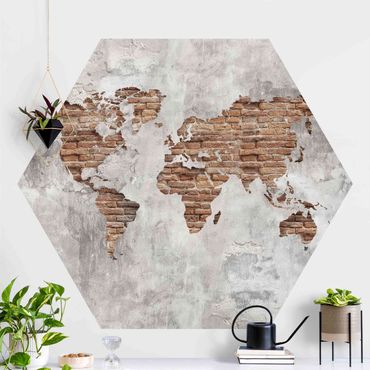 Papier peint panoramique hexagonal autocollant - Shabby Concrete Brick World Map