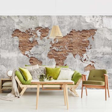 Papier peint - Shabby Concrete Brick World Map