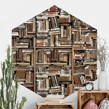 Papier peint hexagonal autocollant avec dessins - Shabby Wall  Of Books