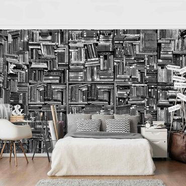 Papier peint - Shabby Wall Of Books In Black And White