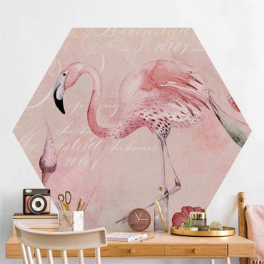 Papier peint hexagonal autocollant avec dessins - Shabby Chic Collage - Flamingo