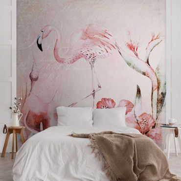 Metallic wallpaper - Shabby Chic Collage - Flamingo