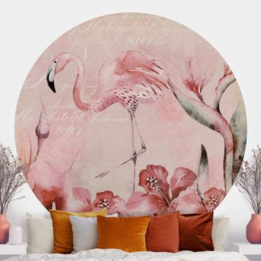 Papier peint rond autocollant - Shabby Chic Collage - Flamingo