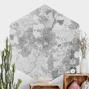 Papier peint panoramique hexagonal autocollant - Shabby Wall In Grey