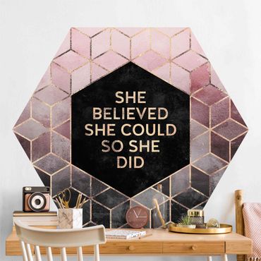 Papier peint hexagonal autocollant avec dessins - She Believed She Could Rosé Gold