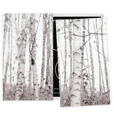 Cache plaques de cuisson - Silver Birch Tree In White Light