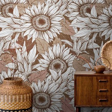 Metallic wallpaper - Sunflower Field In Beige