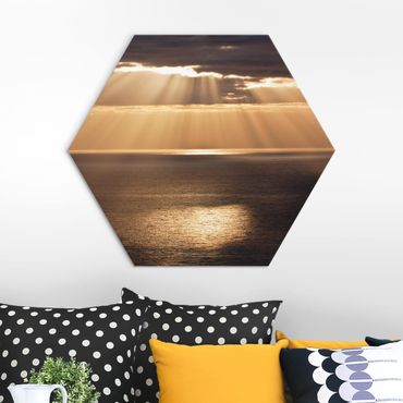 Hexagone en alu Dibond - Sun Beams Over The Ocean