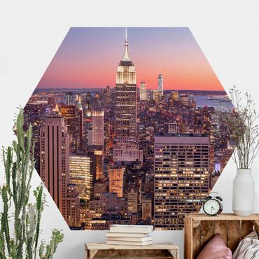 Papier peint hexagonal autocollant avec dessins - Sunset Manhattan New York City