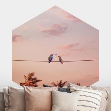 Papier peint hexagonal autocollant avec dessins - Sunset With Hummingbird