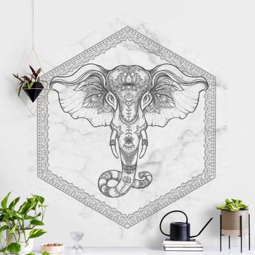 Papier peint hexagonal autocollant avec dessins - Spiritual Elephant In Marble Look