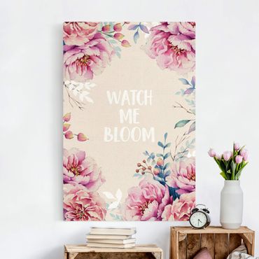Tableau sur toile naturel - Text Watch Me Bloom With Roses - Format portrait 2:3