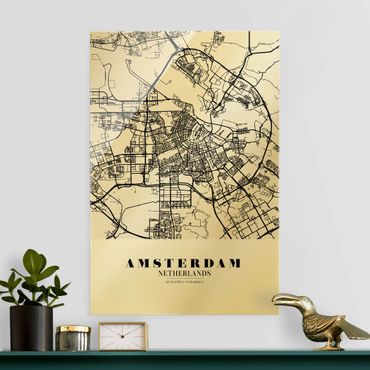 Tableau en verre - Amsterdam City Map - Classic - Format portrait