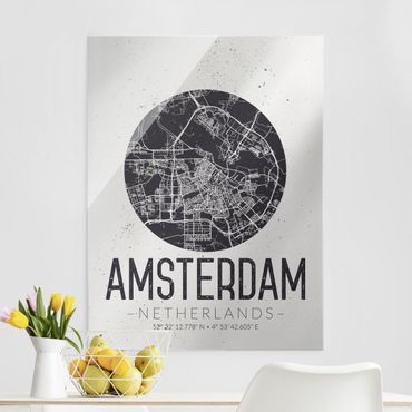 Tableau en verre - Amsterdam City Map - Retro