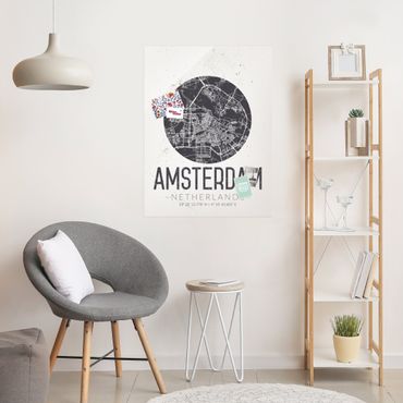 Tableau en verre - Amsterdam City Map - Retro