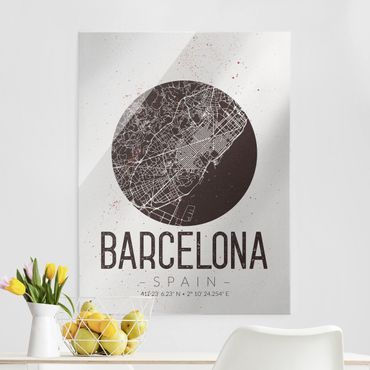 Tableau en verre - Barcelona City Map - Retro