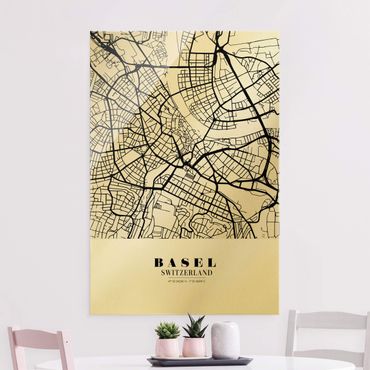Tableau en verre - Basel City Map - Classic  - Format portrait