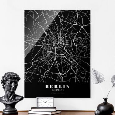 Tableau en verre - Berlin City Map - Classic Black - Format portrait