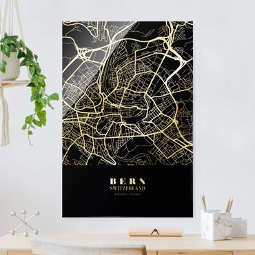Tableau en verre - Bern City Map - Classic Black - Format portrait