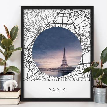Framed poster - Map Collage Paris