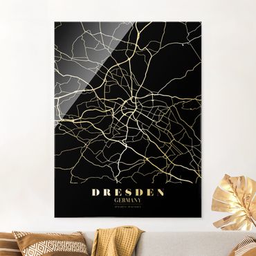 Tableau en verre - Dresden City Map - Classic Black - Format portrait