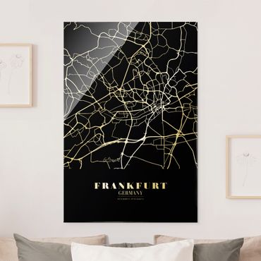 Tableau en verre - Frankfurt City City Map - Classic Black - Format portrait